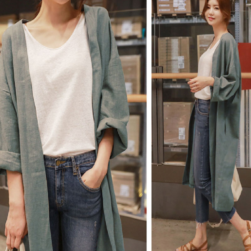 

Blouse Women Solid Color Large Size Long Sleeve Female Cardigan Loose Casual Women Long Coat Female Tops, Navy blue