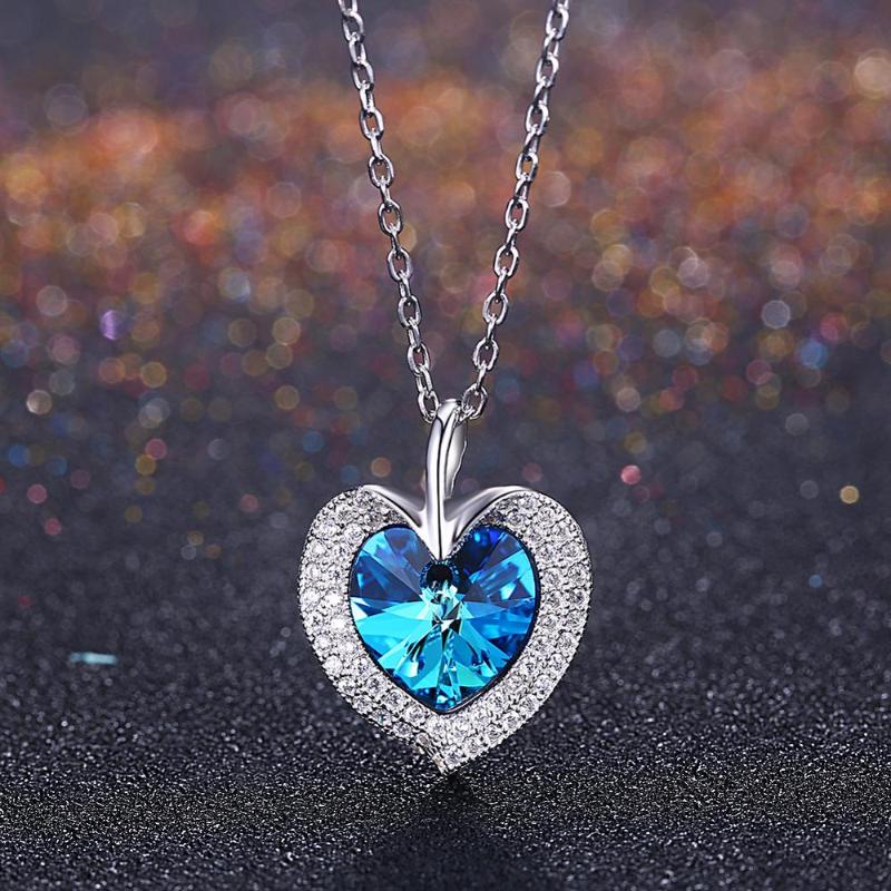 

Other LEKANI Ocean Heart Necklace Blue Crystals From 925 Sterling Silver Diamond Hear Shaped Pendant Fine Jewelry