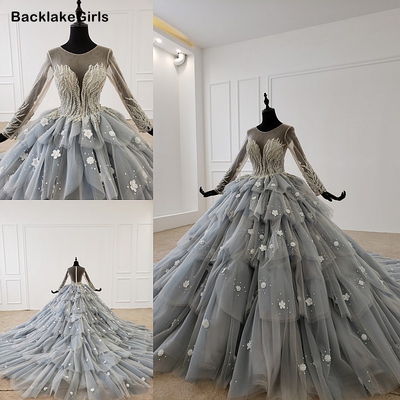 

Elegant Long Sleeve Evening Dress Long Illusion O Neck Applique Crystal Lace Party Dress Robe Longue Femme Soirée, As picture