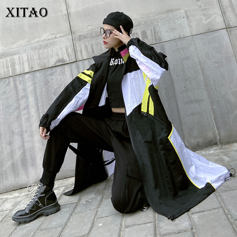 

XITAO Plus Size Loose Trench 2020 Spring Full Sleeve Patchwork Pleated Goddess Fan Elegant Minority Style Casual Coat XJ4008, See picture xj4008