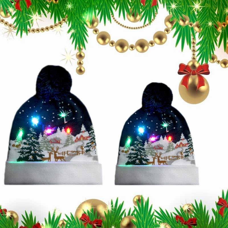 

LED Light Knitted Christmas Hat Colorful Lights Multi Pattern Knit Cap WIth Colorful Lighting For Children Adult Christmas Party
