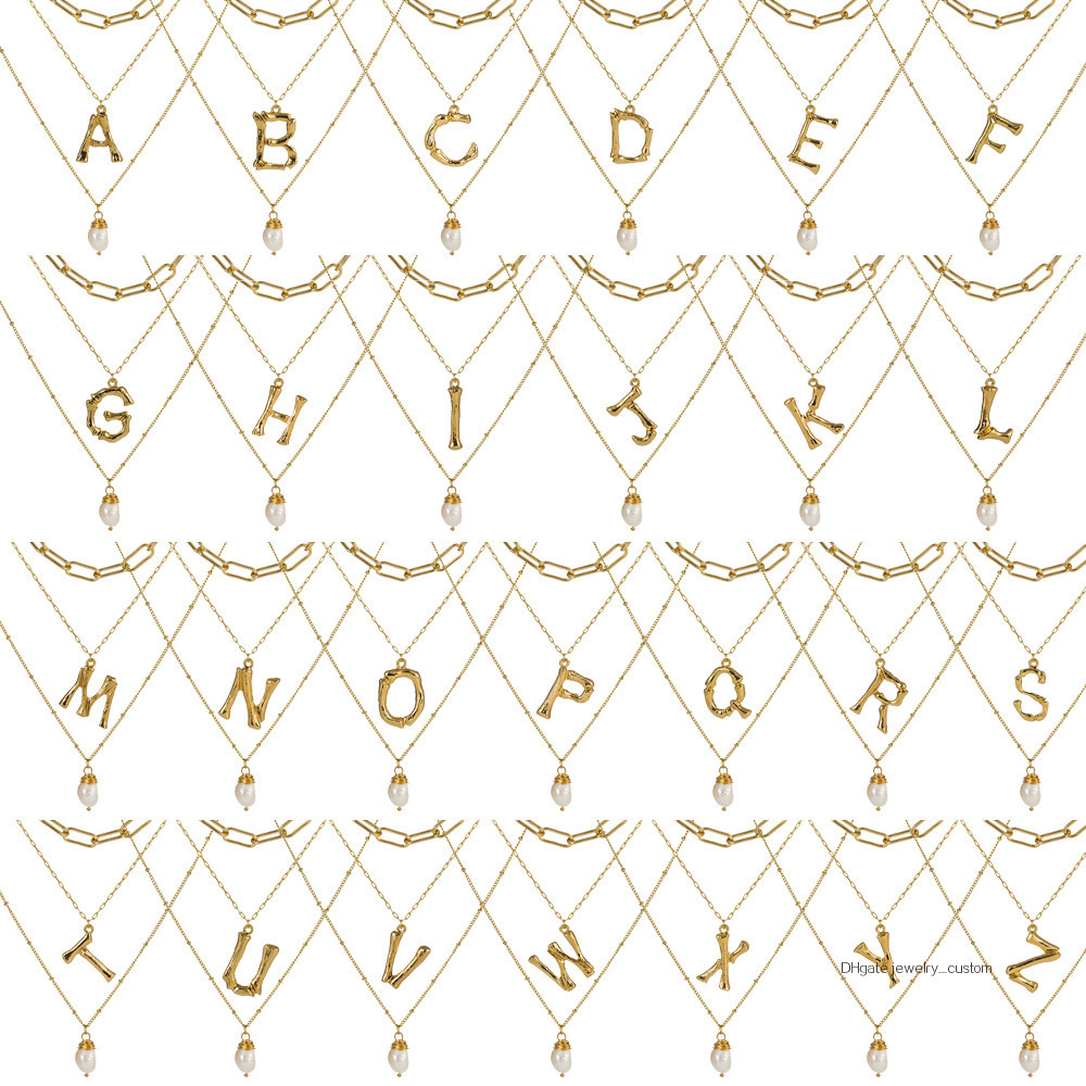

26 English Letter Multi-storey Necklace Natural Pearl Joker Necklace Woman Gift