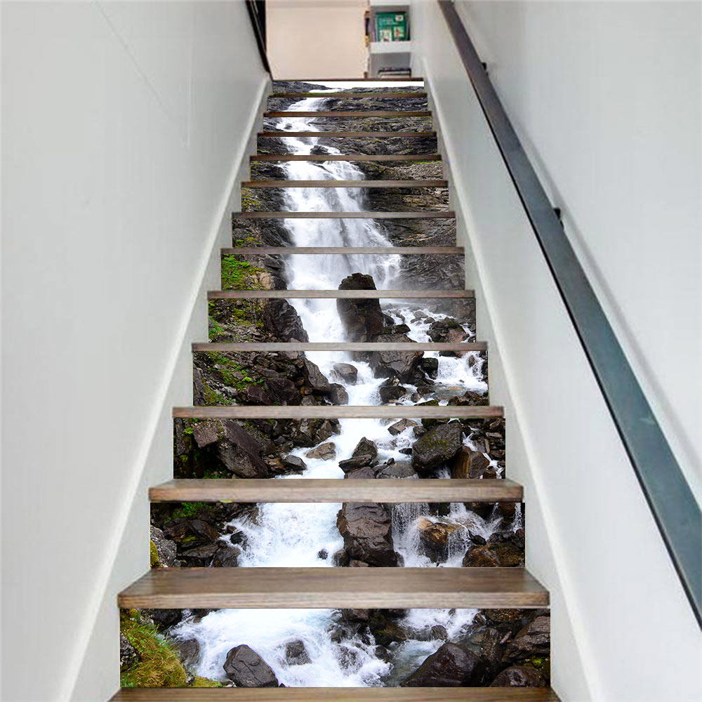 

13pcs/set DIY 3D Waterfall Stair Stickers Waterproof Removable Self adhesive Wall Floor Decals Mural Sticker Home Decor Stairway