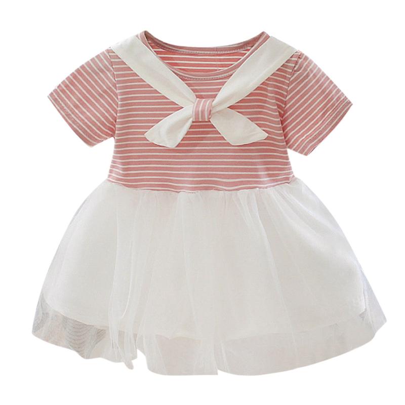 

2020 Baby Dress Toddler Kids Baby Girls Patchwork Tulle Casual Stripe Clothes Princess Dresses Daily Casual Dress Jupes pour, Yellow