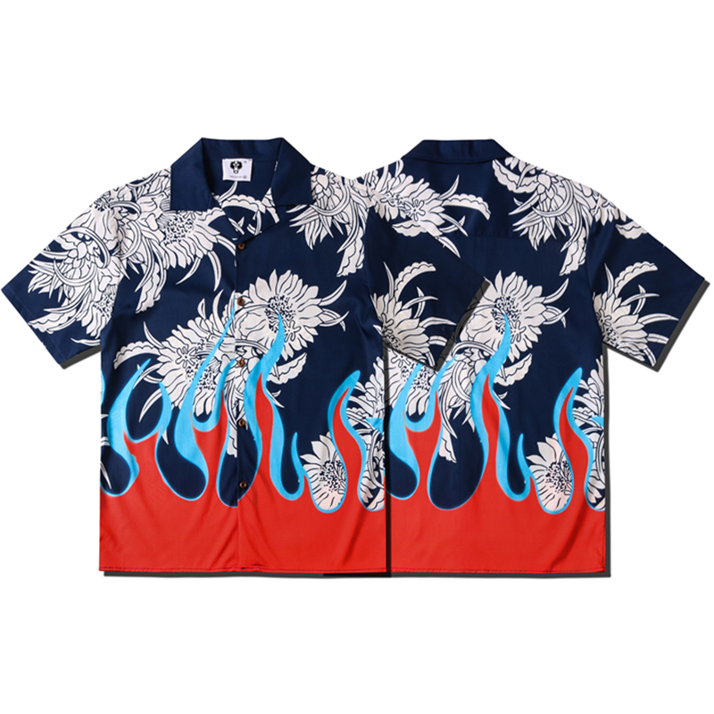 

Europe Spring Summer Men Women cool Chinese Style Shirt Fire East daisy marguerite Short Sleeve shirt Casual Hip Hop Designer Tee, White;black