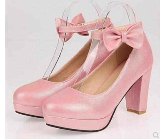 

2019 Women's shoes in Spring and Autumn with New style High heel Coarse heel round head bowknot waterproof table@8026, Gold