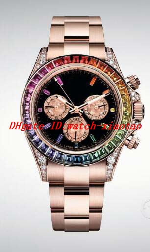 

Luxury Watches Men's 40mm 116505 Solid Rose Gold Black Gold Dial Rainbow Bezel Automatic Fashion Brand Men's Watch Wristwatch
