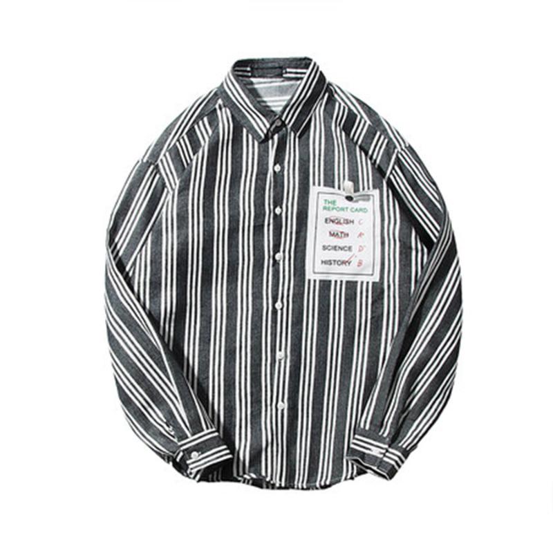 

Autumn New Youth Korean Version Slim Fit Shirt Men Trend Casual Striped Long Sleeve Wild British Style Dress Shirts Man 50CS031, Black