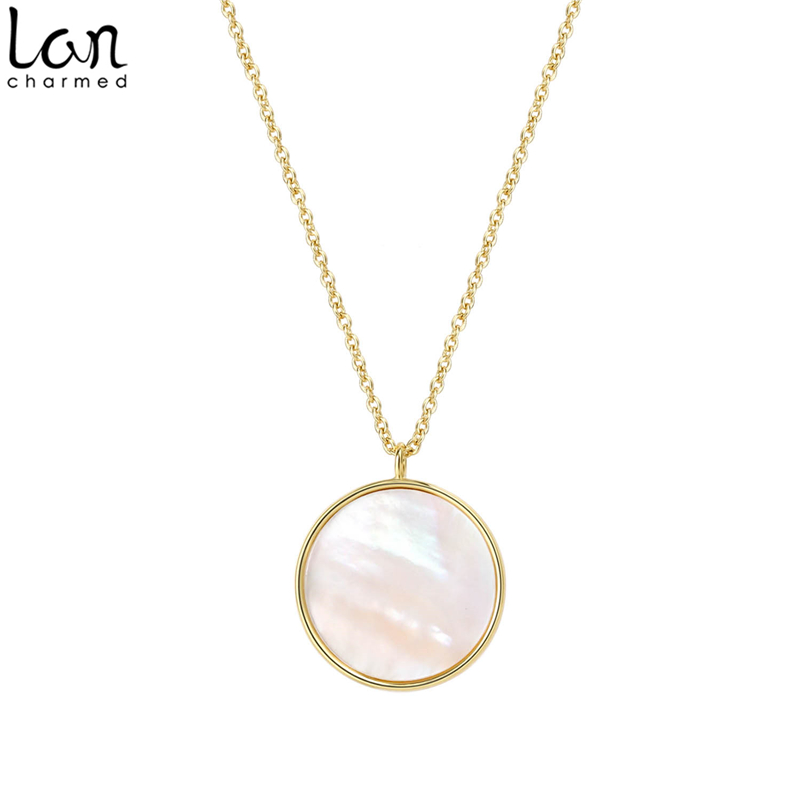 

Lancharmed Minimal Round Mother of Pearl Pendant Necklace Disc Circle Reversible Necklaces Gift for Girls Womens &Teens