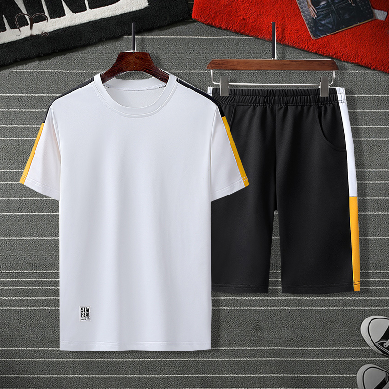 

Summer Men Set Sportswear Fashion 2020 Mens Clothing Black White T Shirts Shorts Casual Tracksuits Male Track Suit Plus Size 4XL, Cc246 yellow