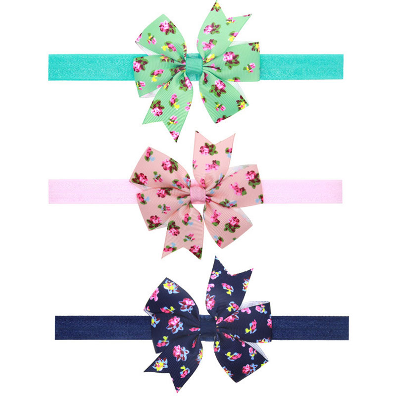 

Baby hair band Newborn headdress Floral Print Bow Knot Hair Accessories Infant Toddler Baby Girl Headbands, As picture