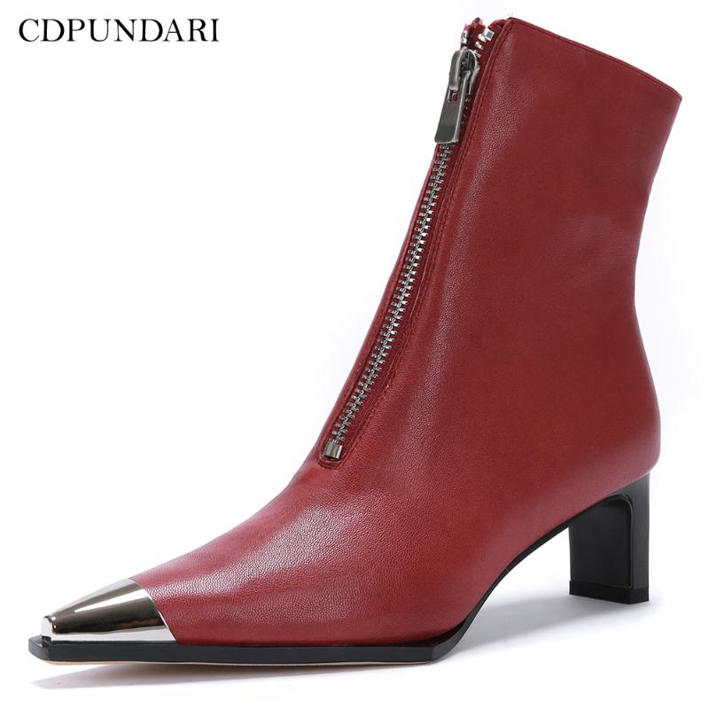 

Genuine Leather Ankle boots for women sheepskin High heel boots, Black