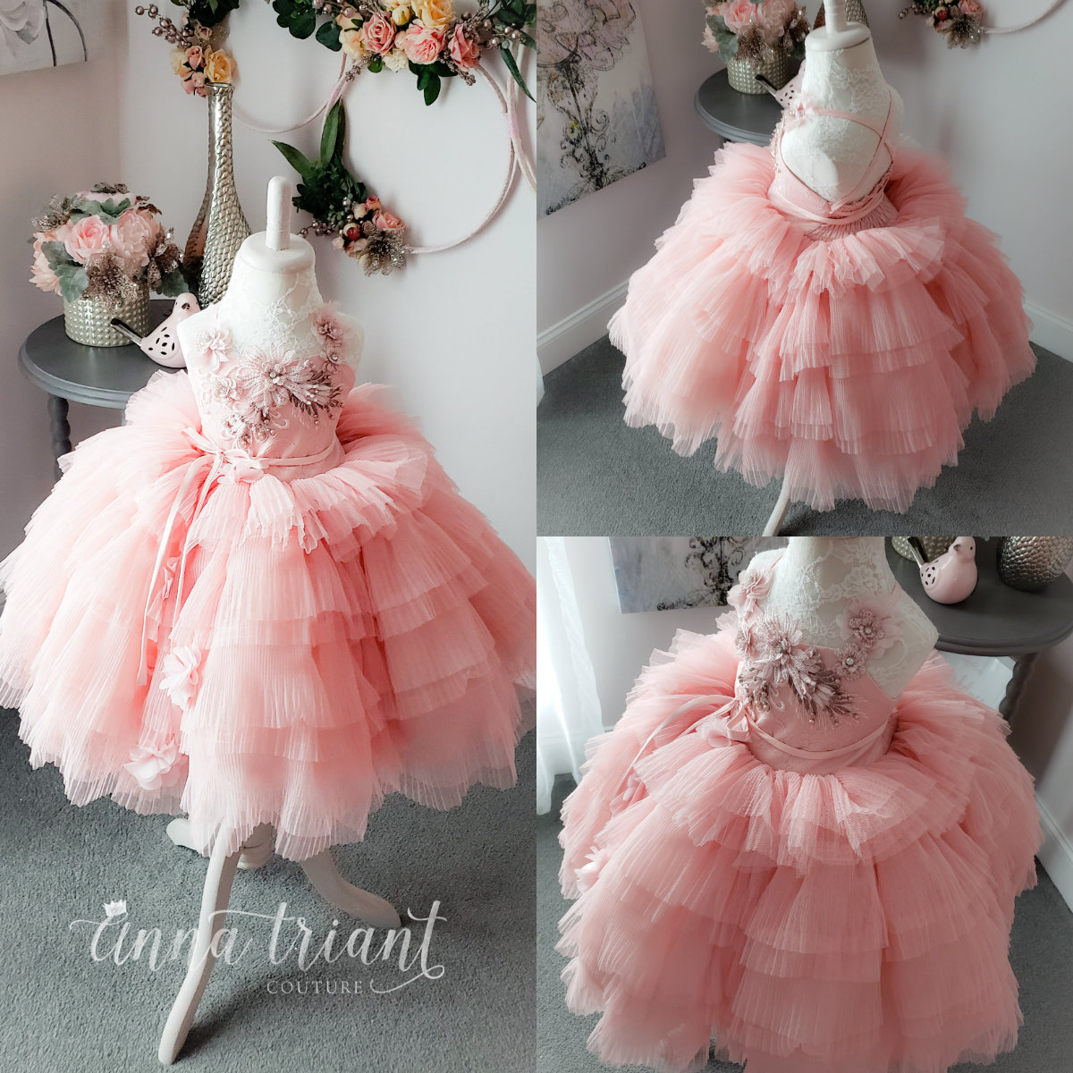 

Cute Pink Lace 2019 Flower Girl Dresses 3D Floral Flowers Beads Little Kids Wedding Dresses Beautiful Girls Pageant Dress Party Gowns, White