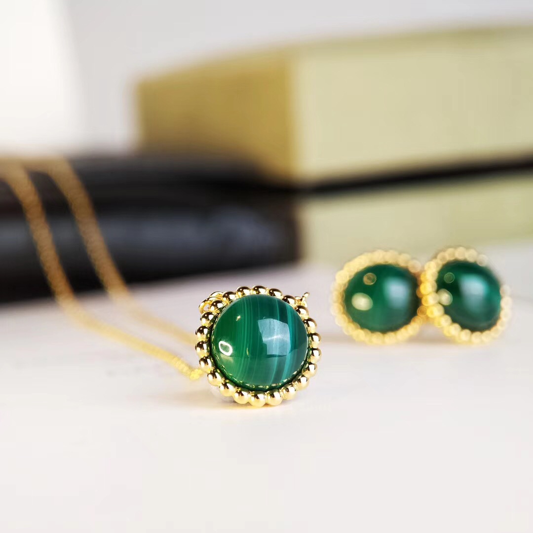 

Fashion-2020 Natural Stone Round Bead Earrings S925 Sterling Silver 18K Gold Plated Natural Malachite Earrings Women Fashion Jewelry