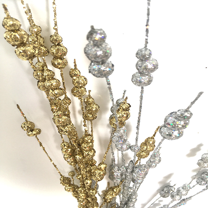 

5pcs/lot 1 M Large Artificial Pistachio with Sequins Christmas Decorative Plastic Flower Decoration Home Party Decor Wedding Fake Flowers, Golden