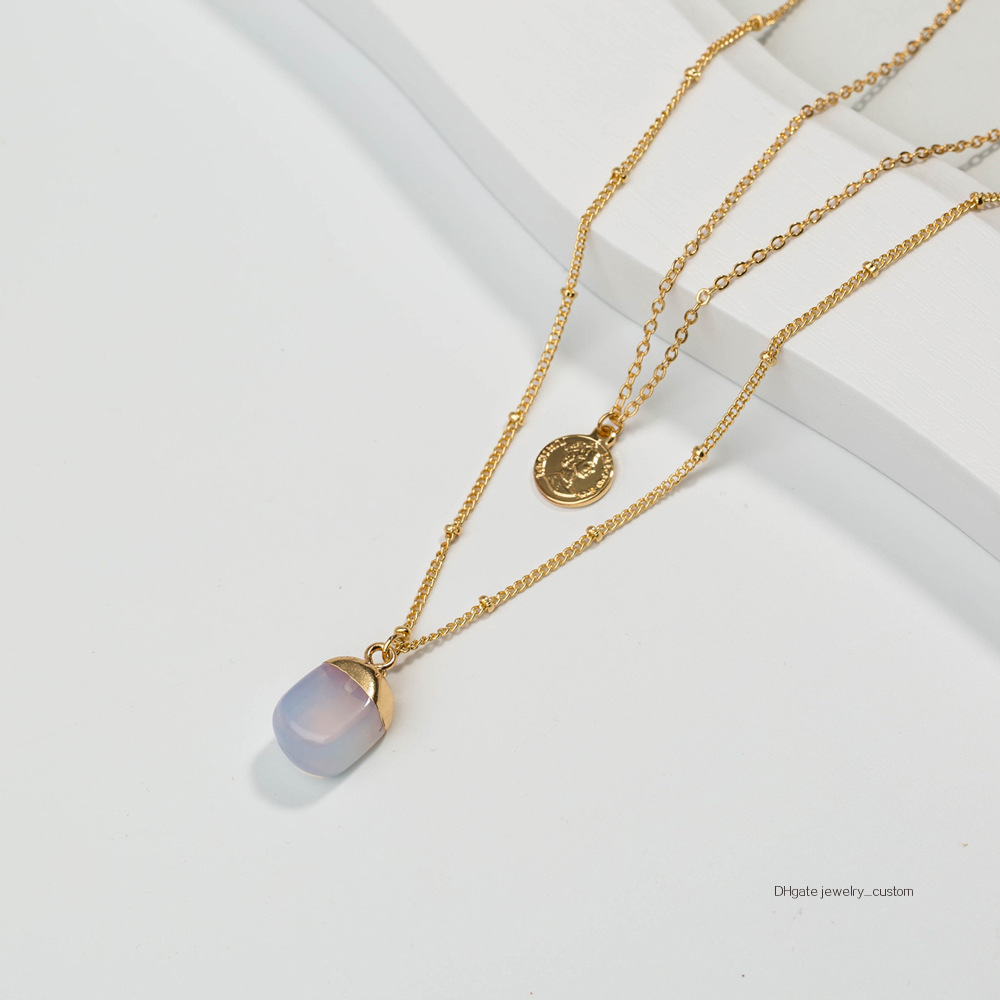 

Multi-storey Necklace Paukkyin Opal Pendant Necklace 18k Gold Elizabeth Coin Neck