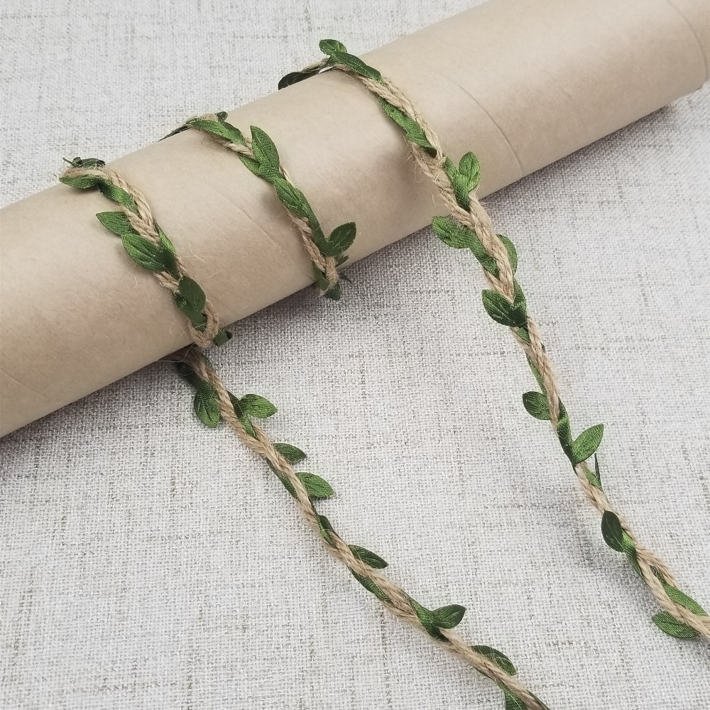 

10m/lot Hemp Rope With Green Leaves vine wedding Decorated Rope DIY Hang Tag Cords rattan Party Fabric Woven Gift Packing String