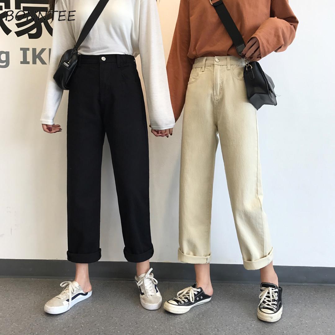 

Jeans Women High-quality Korean Style Lace Leisure Daily Trendy Elegant All-match Womens Female Lovely Simple 2019 Solid Pockets, Black