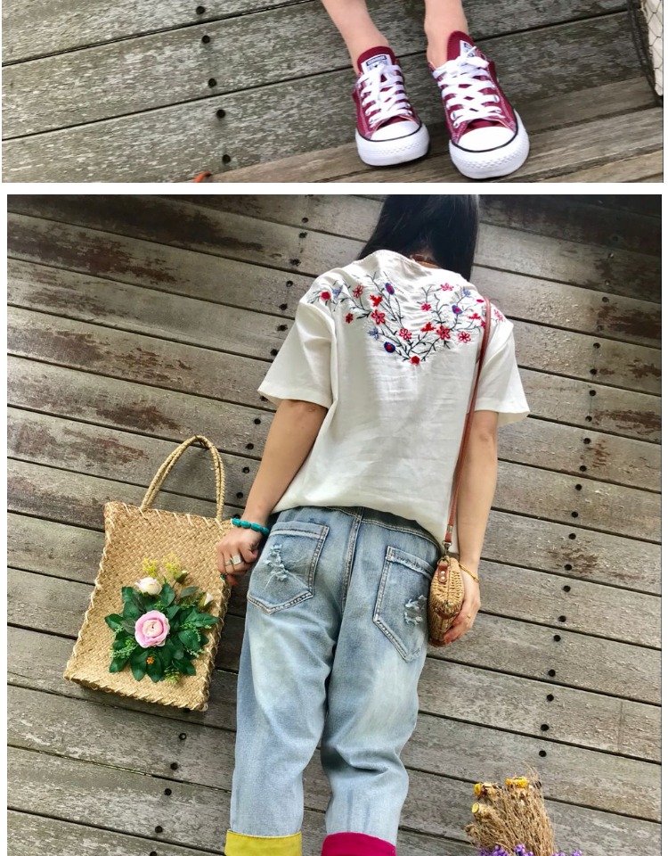 

Light Grey White Black Feer Female Patch Personality Harlan Baggy Pants Jeans Bk4383