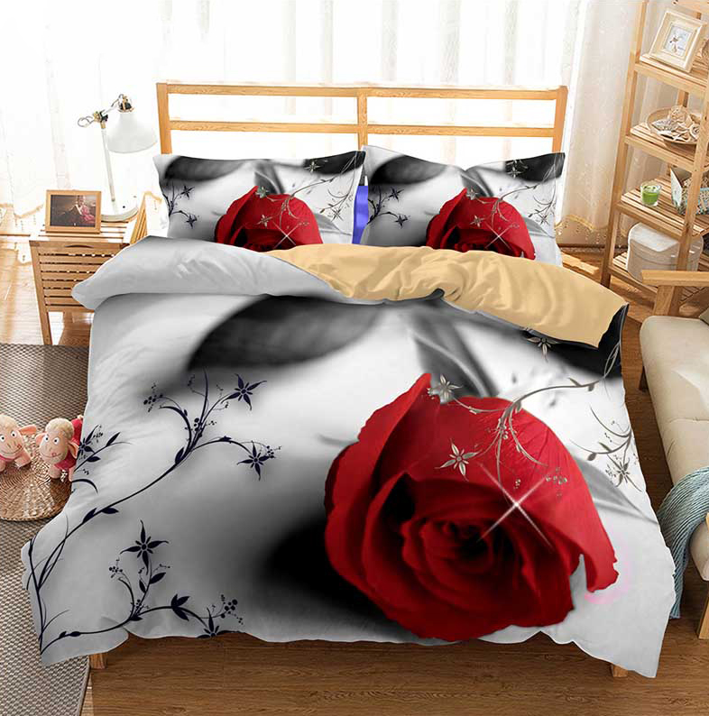 

ZEIMON 3D Bedding Set Beautiful Rose Printed Duvet Cover Set Bedclothes With Pillowcase Bed Home Textiles For Adults, Sxj0675-1