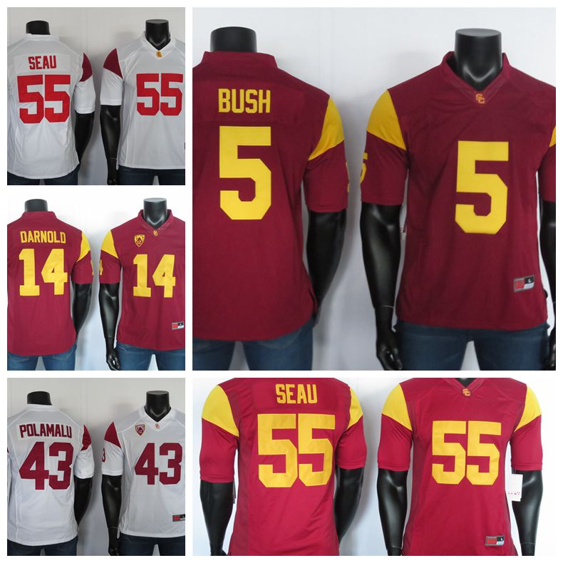 

2019 Seau College Football Jersey Junior Seau Jersey Sam Darnold Troy Polamalu NCAA USC Trojans Jerseys White Red 150TH, Darnold 14