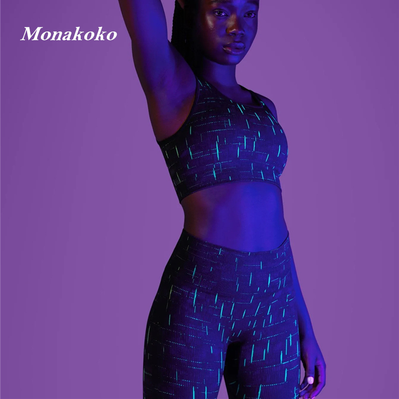 

Reflective Seamless Sport Set Women Luminous Two 2 Piece Crop Top Bra Vest Legging Workout Outfit Fitness Yoga Gym Sets Clothes, Pink bra