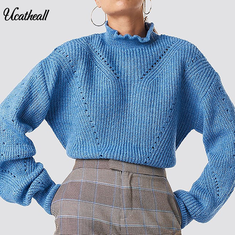 

Autumn And Winter Women Knitted Sweater Pullover Loose Sweater Fashion Female Pullover Sweaters Ladies Loose Knitwear, Sky blue