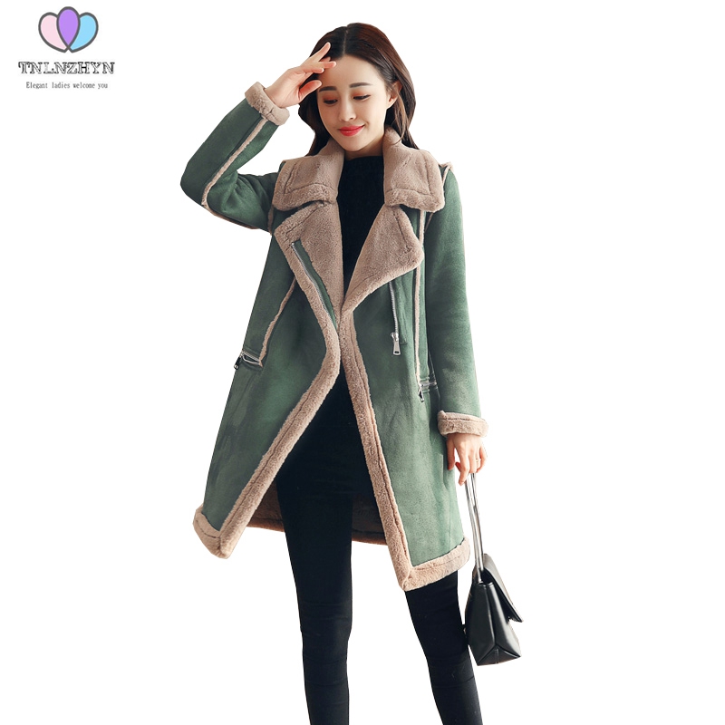 

Lamb fur coat female 2019 new winter suede cotton coat plus velvet medium long thick padded jacket Plus size women Parker jacket, Green