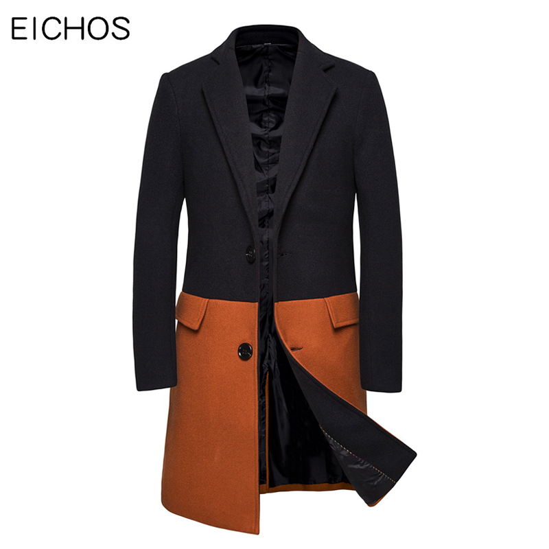 

Korean Style Men Slim Fit Peacoat 2019 Color Block Patchwork Long Wool Coat Men Casual Long Sleeve Mens Wool Blend Jacket YF02, Pattern color