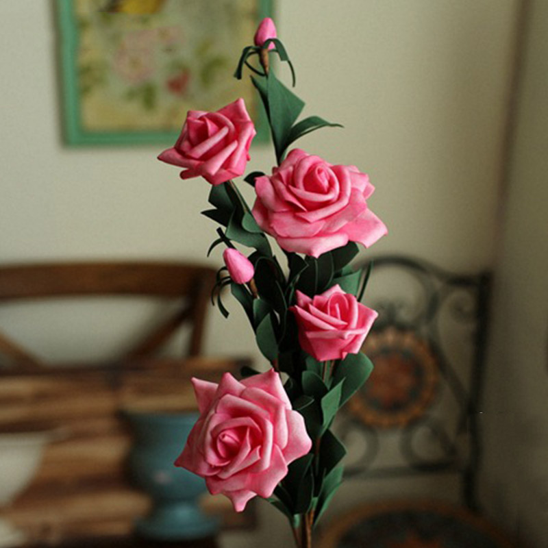 

60cm High Quality 6 Heads Artificial Flowers Retro PE Rose Fake Flowers Bud for Wedding Garden Hotel Decoration real touch A5840, A58-1