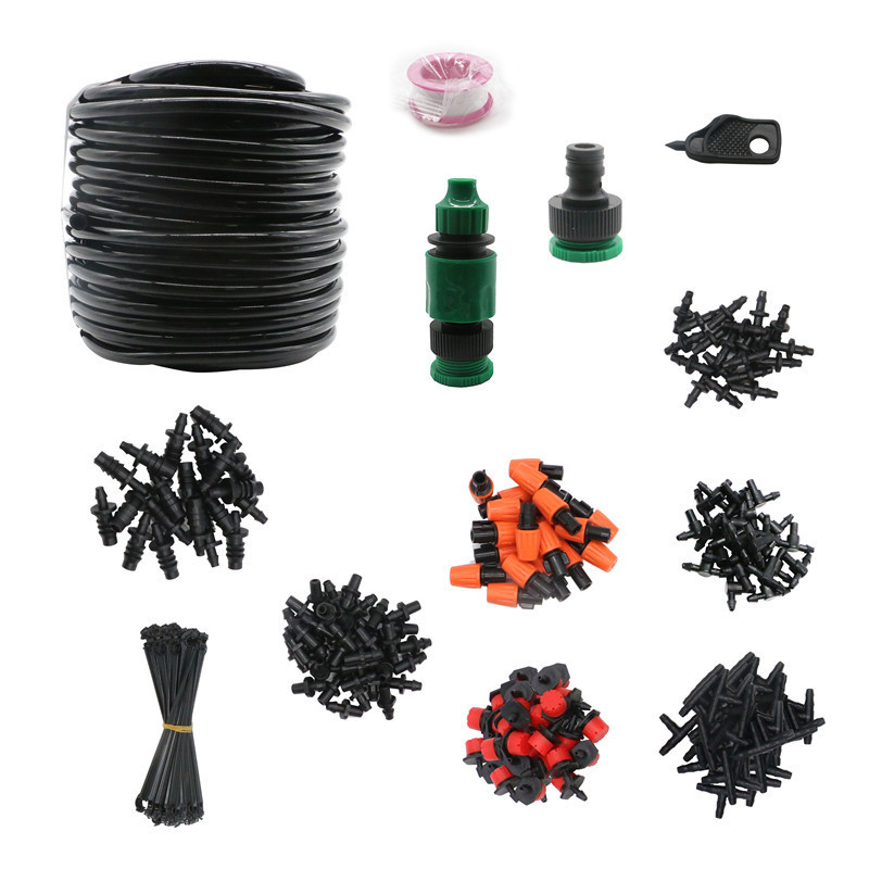 

25m 4/7 Hose set Water Pipe Drops Irrigation System Micro Spray Adjustable Closed Convenient Garden Irrigation Tools Plant, As pic