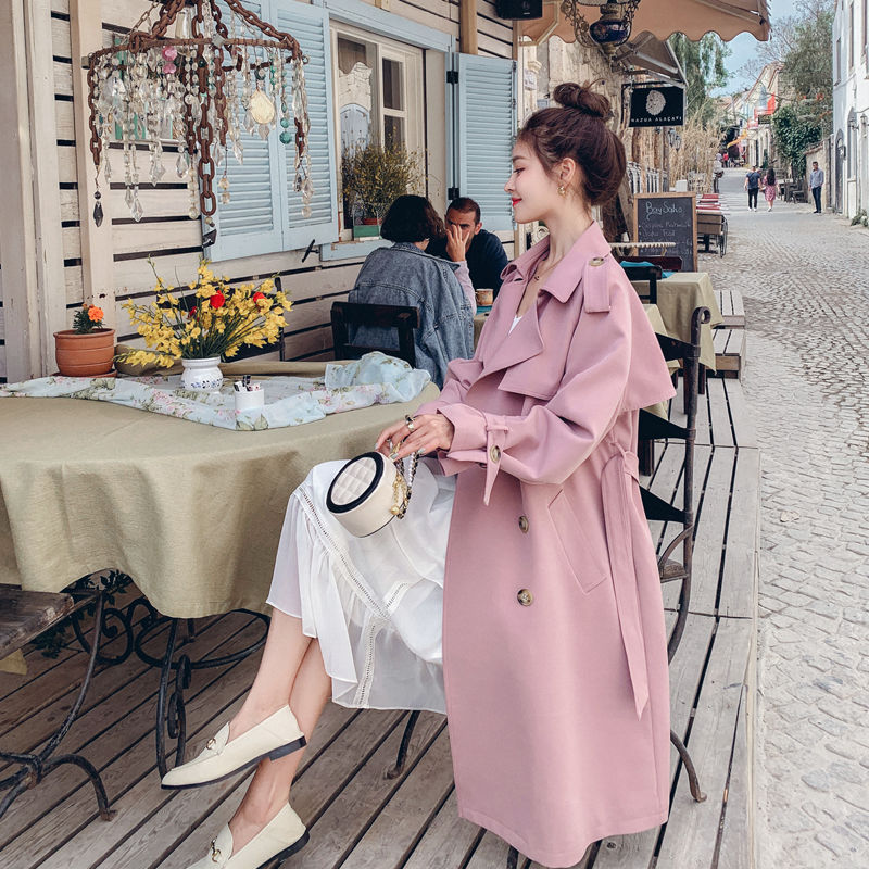 

Women 2020 New Spring Autumn Trench coat Female Loose Casual Outwear Ladies Classic Double Breasted Windbreaker With Belt L14, Pink