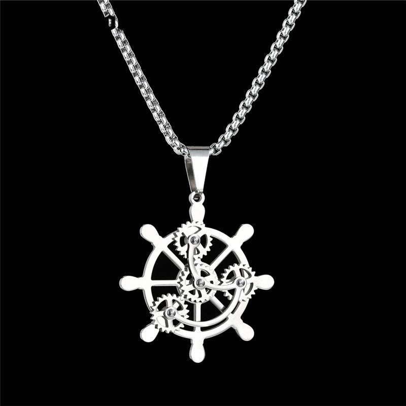 Cordón de cuero Negro para Mujeres O Hombres Collar De Acero Inoxidable Náutica barcos Rueda
