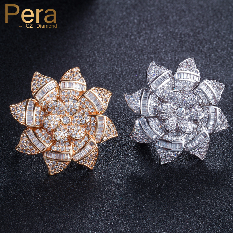 

Pera New Fashion Rings Jewelry Accessories Big Flower Shape Micro Pave Cubic Zirconia Finger Rings for women R089