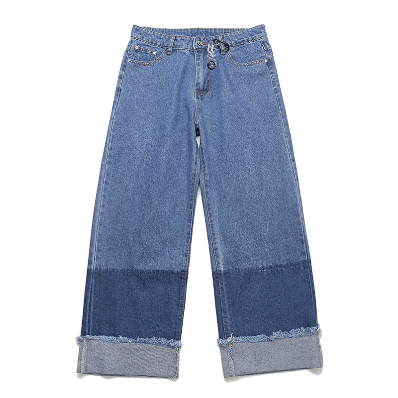 

New Wide-leg Jeans Pants Men and Women Harajuku Loose Japanese Retro Gradient Color Block Denim Trousers Plus Size Hip Hop Pant, Blue
