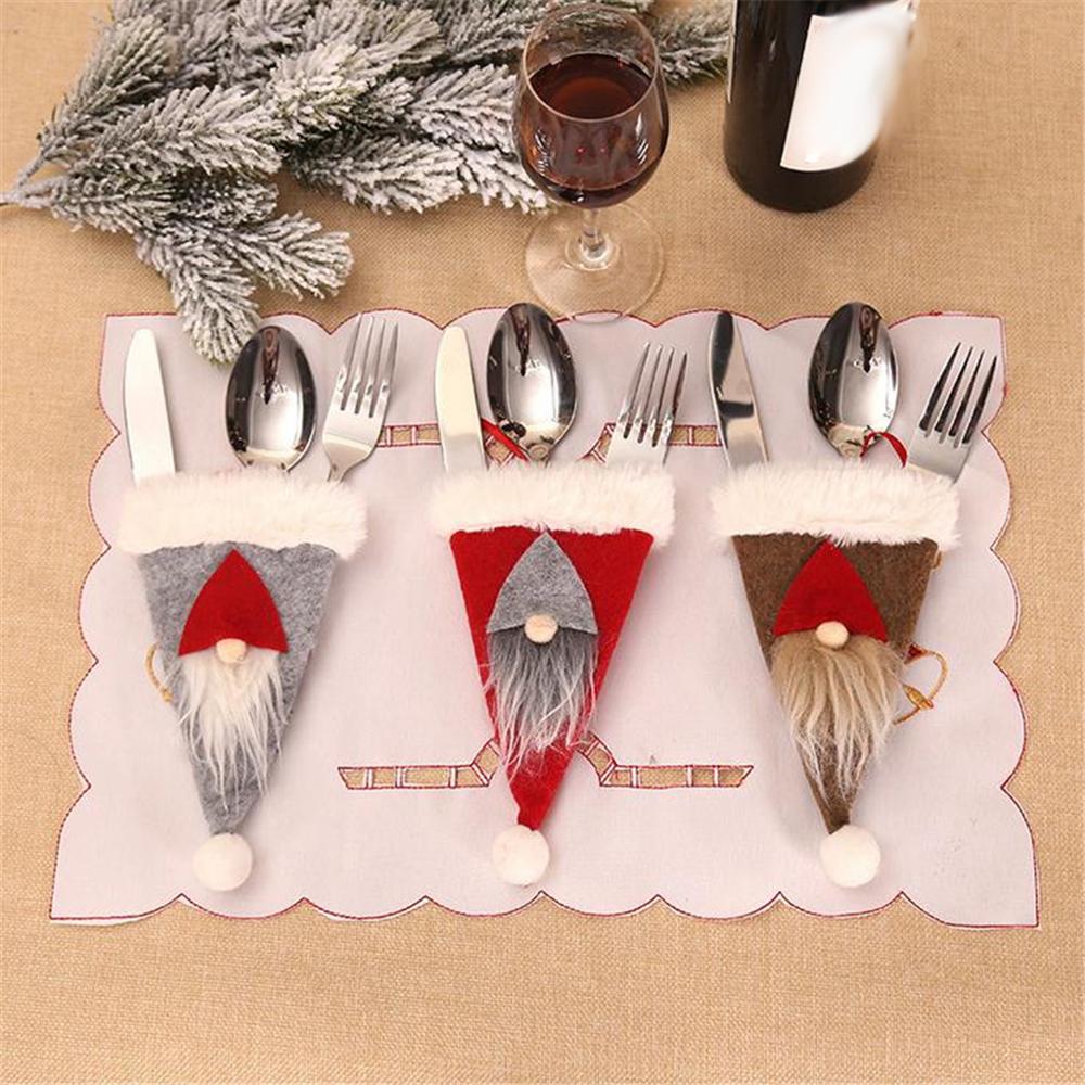 

Christmas hat and knife set Decorative tableware Knife Fork Set Christmas Hat Storage Tool Decoration Supplies @12