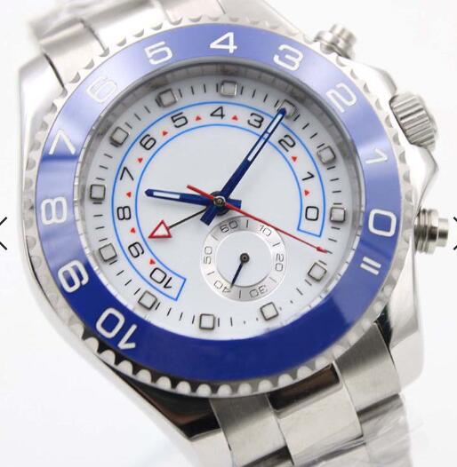 

44MM White Dial Automatic Mens Watches With Rotating Blue Top Ring Stainless Steel Bezel Index Hour Markers Men Watch Wristwatches N02
