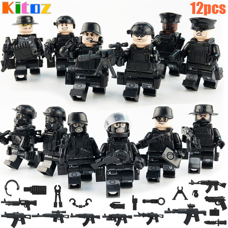 

12pcs SWAT Mini Toy Action Figure Special Forces Police Policeman Military Set with Weapons Building Blocks Bricks Toy for boy kids