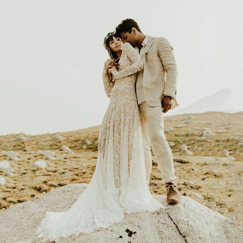 

Summer Beach Beige Linen Men Suits for Wedding Best Man Blazers Casual Groom Prom Party Tuxedos 2Pieces Coat Pants Costume Homme, Custom made color