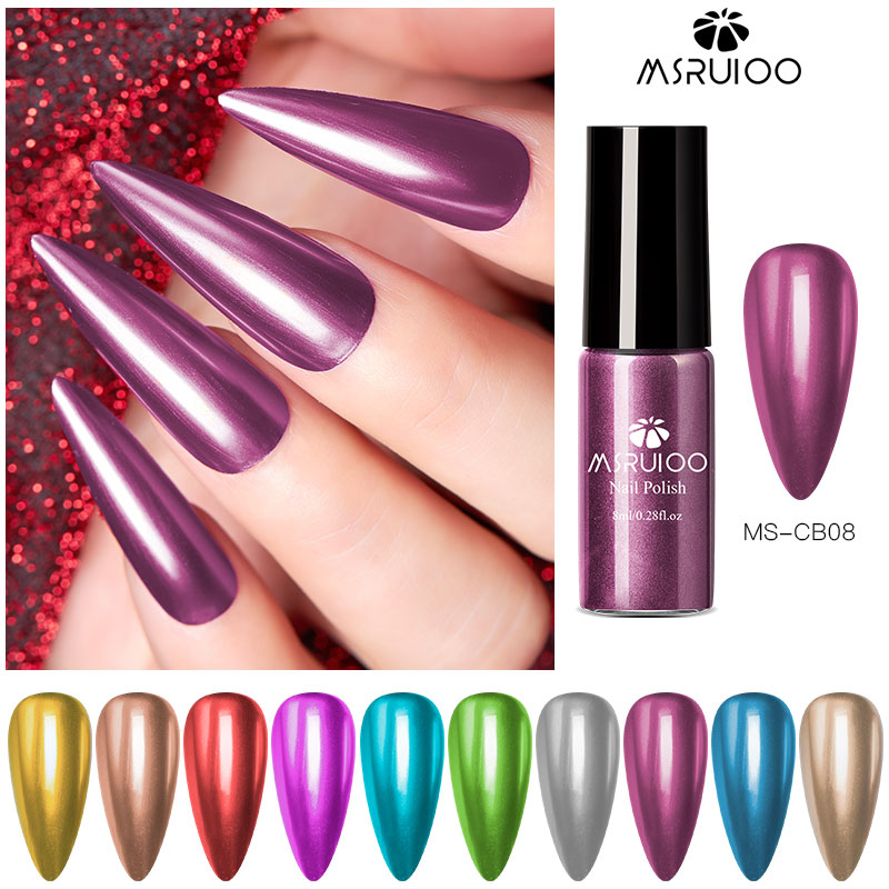 

MSRUIOO 8ML Mirror Effect Metallic Nail Polish Purple Rose Gold Silver Chrome Nail Art Varnish For Nails Manicure Lacquer, Q02024