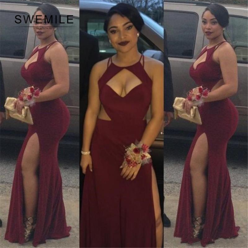 

Burgundy Mermaid Prom Dresses Cutouts Split Long Sexy Maroon Evening Gowns Hot Black Girl Fashion Couples Prom Party Gowns Real, Blue