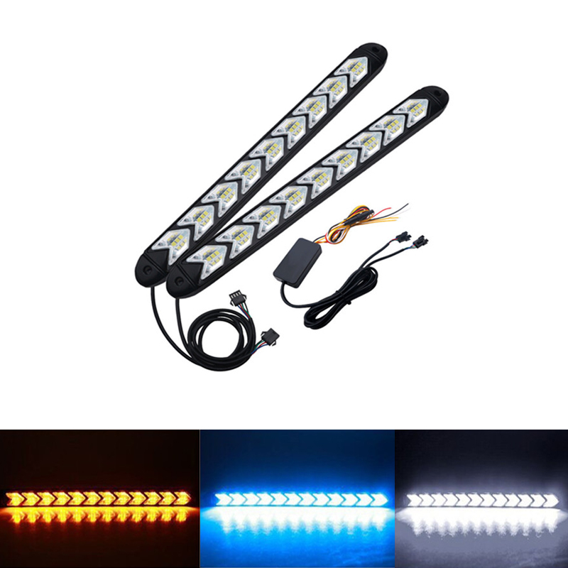 2Pcs Car LED DRL Turn Signal Lights Dynamic Streamer Flow Amber Warning Steering Fog Lamp External bulbs Daytime Running Light