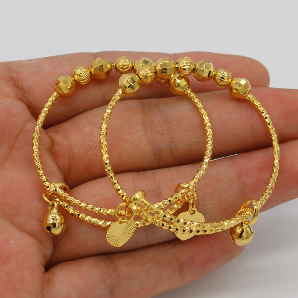 2 Pieces Bangle For Baby/Kids 18k Yellow Gold Filled Exquisite Children Bracelet Gift Lovely Little Boys Girls Accessories-image-494580102