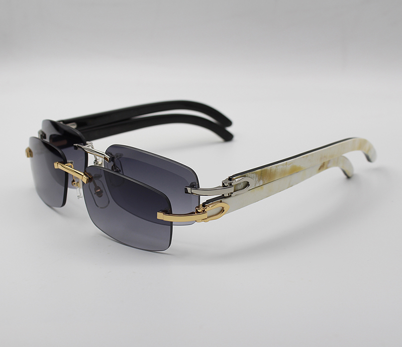 

Luxury SunGlasses Natural Striped Buffalo Horn Glasses Rimless Men Women Sunglasses Brand Designer White Inside Black Buffalo Horn
