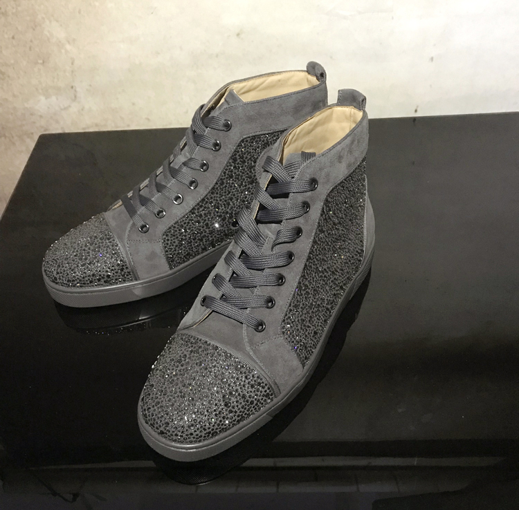 Fashion Luxury Designer Shoes Orlato Men's Women's Rhinestone Crystal Flat Red Bottom Sneaker High Top Spikes Casual Walking Perfect Pa
