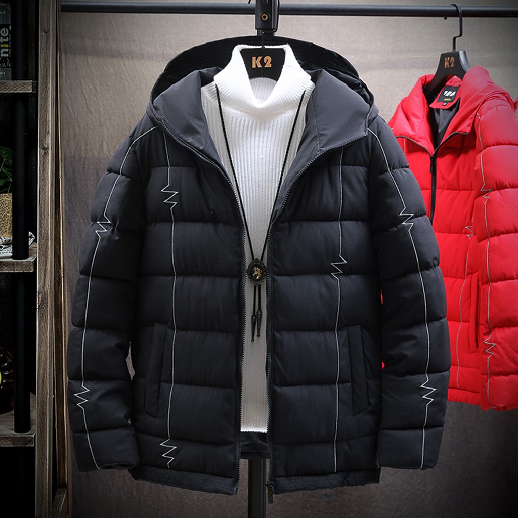

SAGACE Men's Japanese solid color hooded padded coat jacket Winter male Fashion Thermal Casual Cotton Padded Jacket Parkas Coat, Black