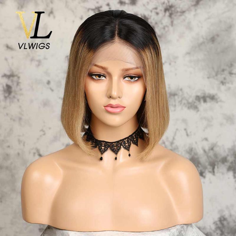 

VLwigs 360 Lace Wig 250% Density Omber Color Bob Hair Lace Front Wigs Brazilian Virgin Human Hair Wig For Black Woman ZCX10, 4/30hl