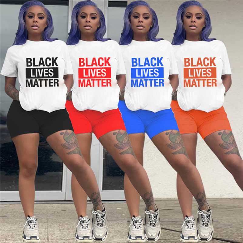 Women Black Lives Matter Tracksuit hot Letters T-shirt Shorts Sets Two Piece Short Sleeve Outfit summer Sportwear Suit D6509