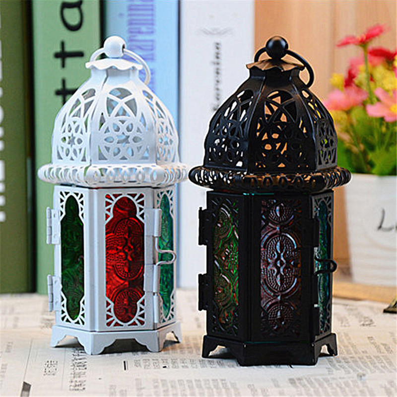 

Classic Moroccan Decor Windproof Candle Holders Votive Iron Glass Hanging Candlestick Candle Lantern Party Home Wedding Decor
