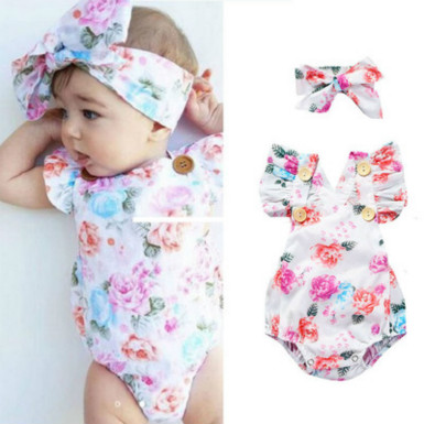 

Kids Designer Rompers Baby Girls Summer Fashion Brand Flowers Printing Rompers Baby Casual Breathable Jumpsuits with Headband 5 Styles Hot, Style1